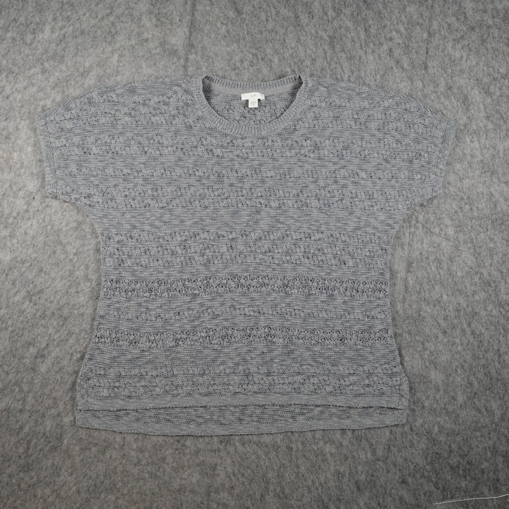 J Jill Sweater Women Medium Petite Gray Short Sleeve Pointelle Knit Cotton Blend